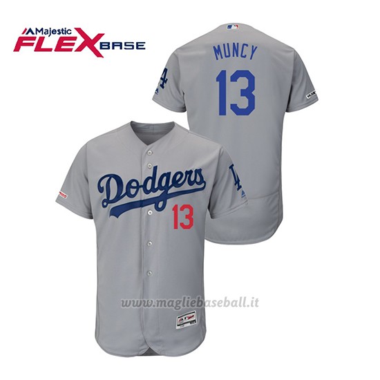 Maglia Baseball Uomo Los Angeles Dodgers Max Muncy 150th Aniversario Patch Flex Base Grigio